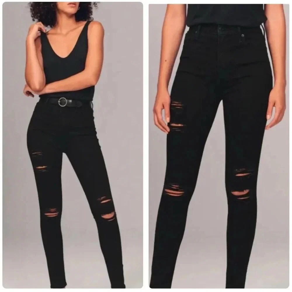 ABERCROMBIE & FITCH Simone High Rise Super Skinny Distressed Jeans Black Size 30